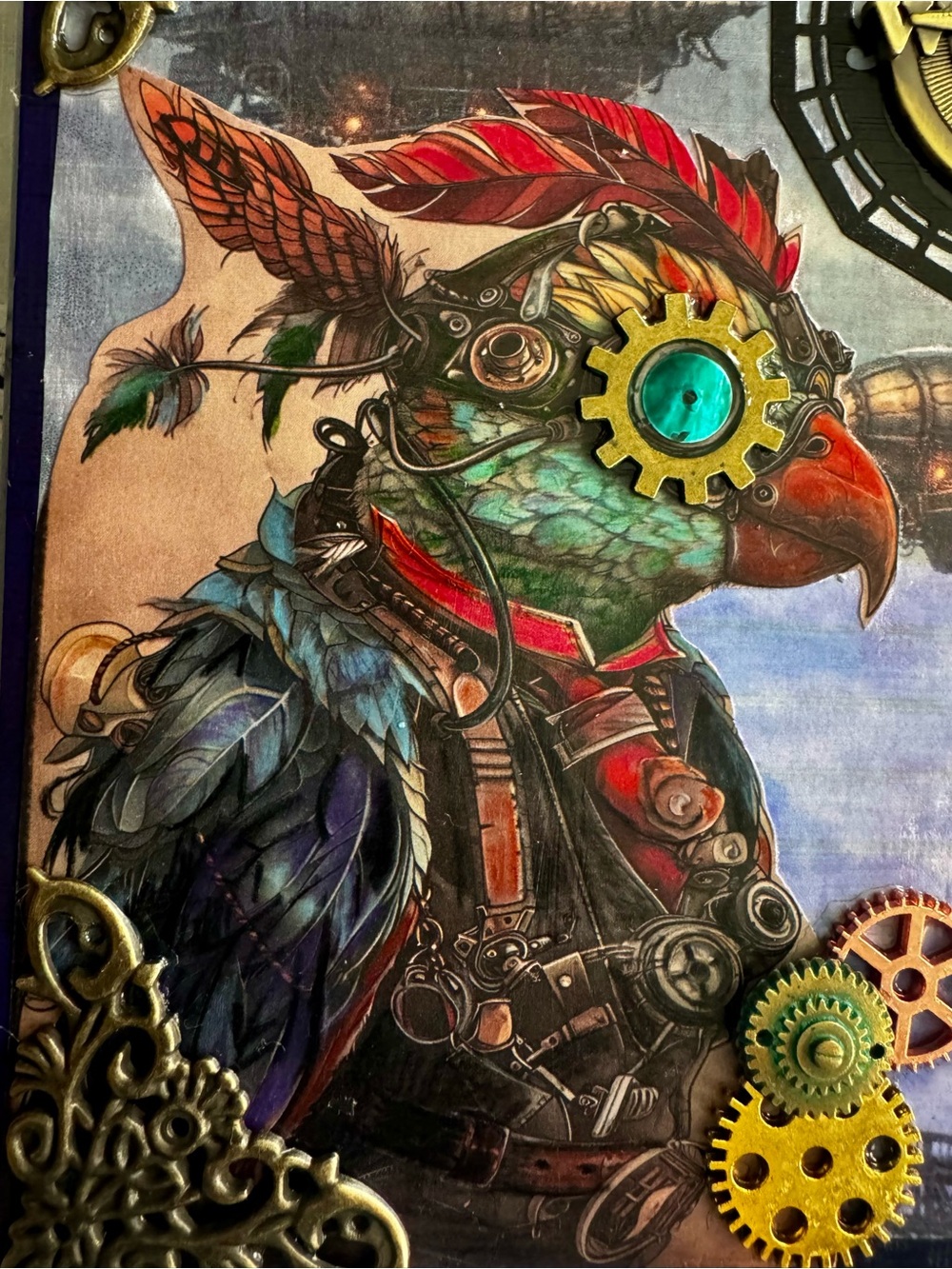 Steampunk wood cigar box mixed media Aviary Art with Brass Accents 8.5”x 7.5”x2” - Picture 7 of 9